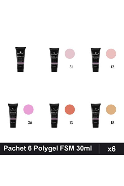 FSM Set 6 Polygel 30ml - Nr.01, Nr.12, Nr.13, Nr.18, Nr.26, Nr.31