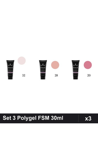 FSM Set 3 Polygel 30ml - Nr.32, Nr.28, Nr.20 - Construcție Unghii