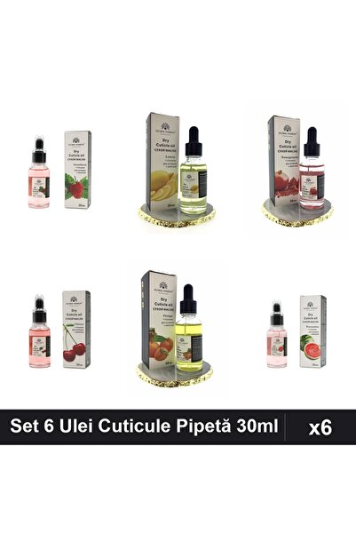 global fashion Set 6 Ulei Cuticule Pipetă 30ml - Căpșuni, Lămâie, Rodie, Cire...