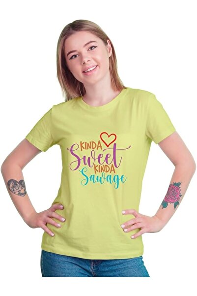 not Women's Printed Design T-Shirt (Kinda Sweet Kinda Savage)| Round Neck Regular Fit T-shirt