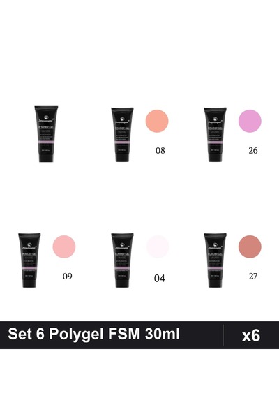 FSM Set 6 Polygel 30ml - Nr.01, Nr.04, Nr.08, Nr.09, Nr.26, Nr.27 - Construct...