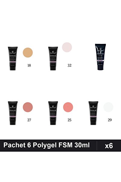 FSM Set 6 Polygel 30ml - Nr.15, Nr.18, Nr.25, Nr.27, Nr.29, Nr.32