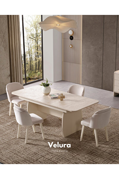 Velura Home & Living Defne Yemek Masası + 4 Sandalye (Krem)