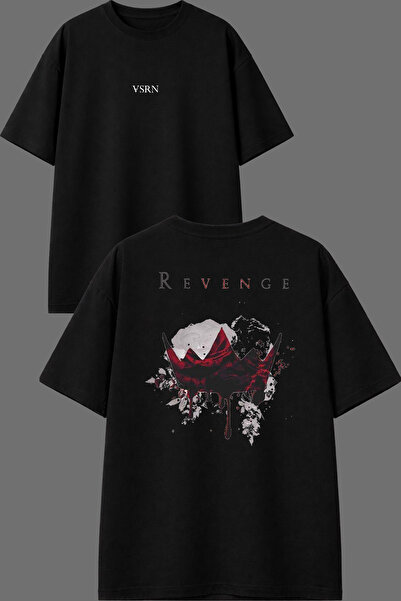 VSRN Tricou oversize negru cu imprimeu Revenge Design față și spate