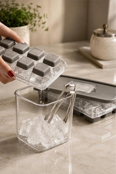 KaraWent Home 12-Compartment Silicone Ice Tray with Transparent Lid, Easy to Remove, Practical Ice Cube Container Krw-22