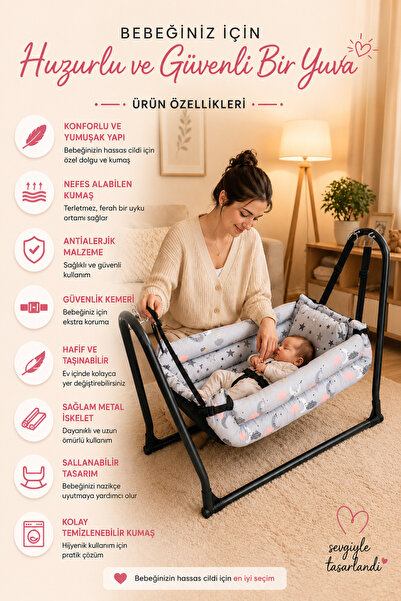 Asya Bebe ASYABEBE | Anne Yanı Bebek Hamak Lüks Pamuklu Kumaş Silinebilir Ham...