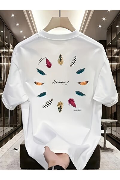 PAVRO Unisex Άνετο T-shirt με μικτό σχέδιο και στάμπα