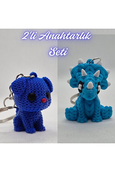 3DAtölyeMaker Blue Knitted Patterned Dog and Light Blue Knitted Pattern Trice...