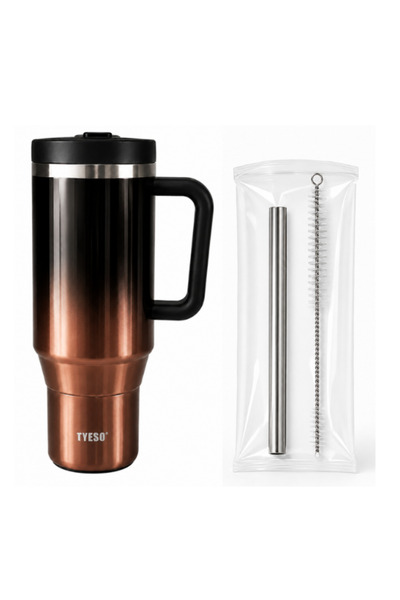 Tyeso Cana termos inox cu maner, izolare dubla, Capac cu pai - 1.2 L