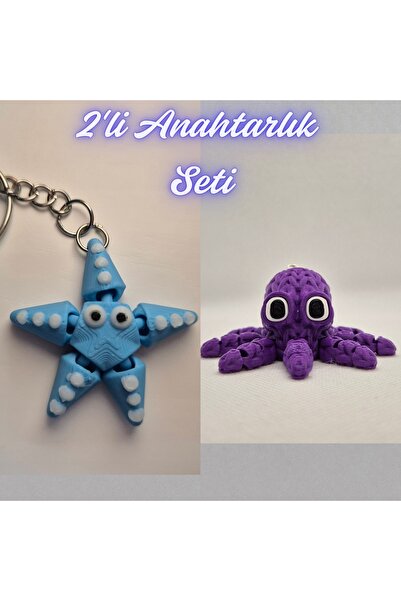 3DAtölyeMaker Light Blue Moving Starfish and Purple Knitted Pattern Octopus K...