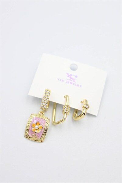 atastore2017 3-Piece Stone Earrings - Pink