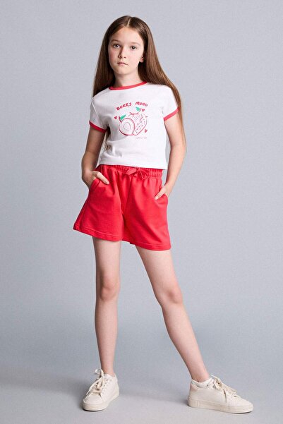 DeFacto Crew Neck Cherry Printed Short Sleeve T-Shirt Top Shorts Ribbed 2-Pie...