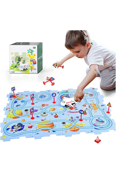 Toy Puzzle Track Car Play Set 25 Pieces, DIY Assembling Trolley with Airplane...