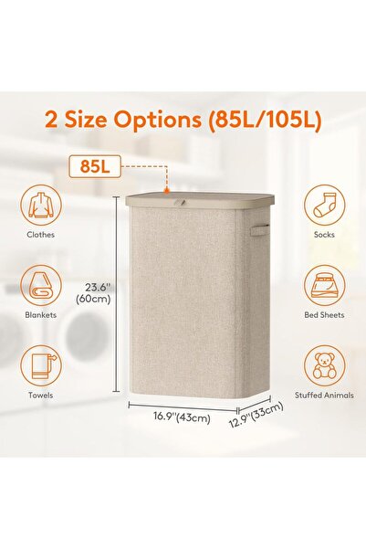 Choice Beige 85L Laundry Hamper with Handles Inner Bag Plastic Frame Good Sup...