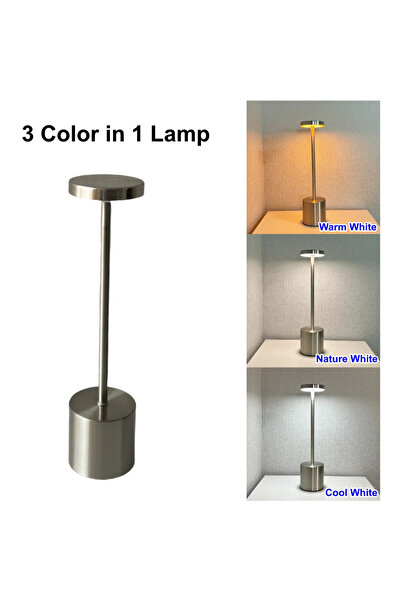 Choice1 مصباح طاولة LED لاسلكي قابل لإعادة الشحن من السبائك الفضية بثلاثة ألو...