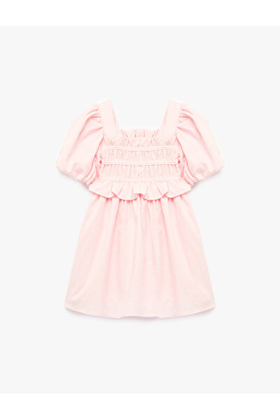 Koton Balloon Sleeve Ruffle Detailed Cotton Dress