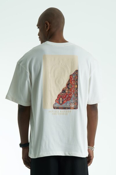 SHANBERWEAR Not All Wounds Are Visible Oversize Tişört Ekru