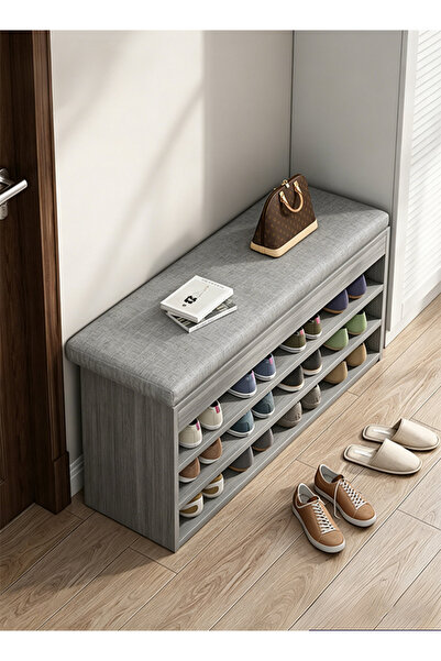 CozyWorld Morandi Gray Shoe Cabinet with Seat 80cm Wide Multi-Layer Open Shoe...