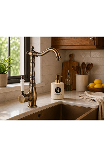 vb vitrinbanyo Reyhan Series Antique Kitchen Sink Faucet with Porcelain Handl...