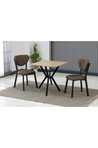 Vivense ELİS MUTFAK MASA TAKIMI, 2 SANDALYE, CEVİZ, 70X70 CM, KAHVE
