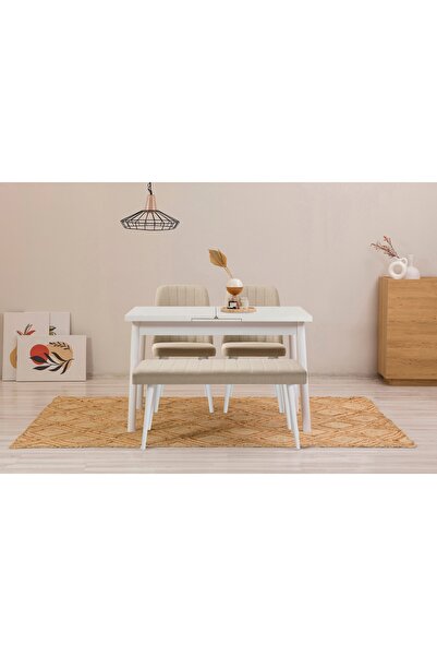 Vivense OLİVER MASA TAKIMI, BEYAZ, 75X120
