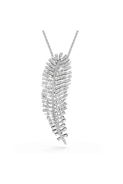 Swarovski Vienna Kolye ve broş, Karışık kesimler, Tüy, Beyaz, Rodyum kaplama