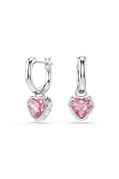 Swarovski Chroma damla küpeler, Kalp, Pembe, Rodyum kaplama
