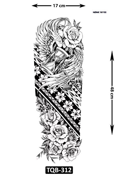 Attach TQB-312 KANATLAR VE GÜLLER DESEN GEÇİCİ KOL DÖVMESİ-TATTO