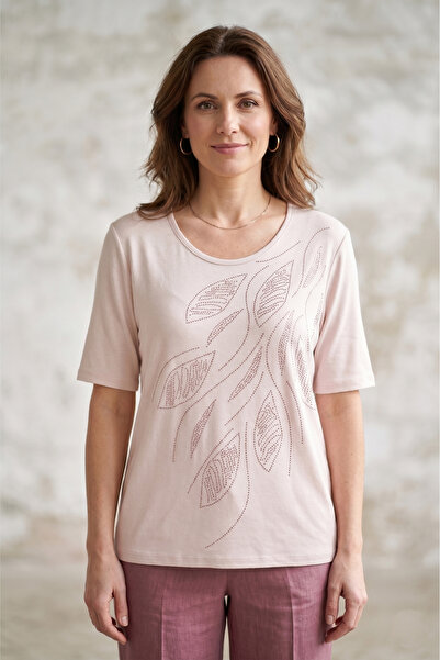 YXL COLLECTION Γυναικεία μπλούζα μεγάλου μεγέθους Lycra με λαιμόκοψη και στάμ...