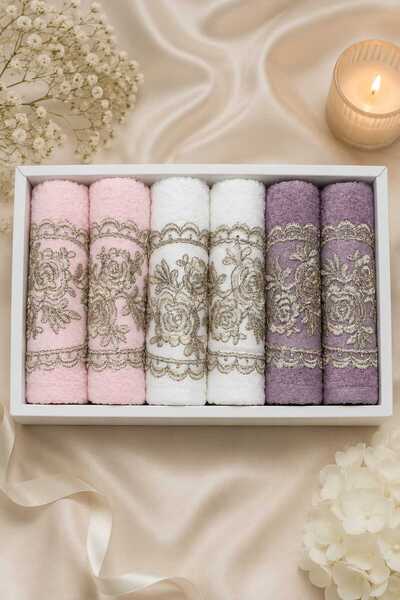 Mela Home 100% cotton lace guipure embroidered/embroidered luxury boxed towel...