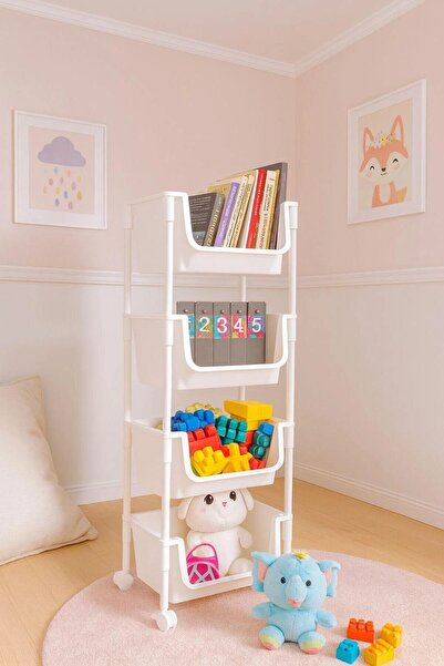 NESS HOME 4 Katlı Tekerlekli Kiler Düzenleyici Organizer Raf Oyuncak Dolabı,M...