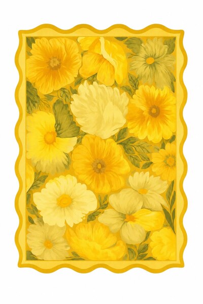 Gergef House Floral Desenli Dijital Baskı Keçe Tabanlı Modern Dekoratif Halı