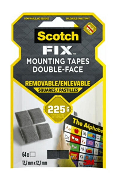 3M Scotch-Fix Çıkarılabilir Çift Taraflı Yapışkan Köpük Kareler 255 Gr 64 Adet