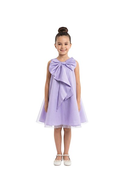 Bidani - Textured A-Line Party Dress with Bow -Purple - 2Y to 10Y
