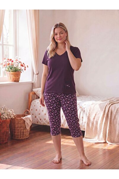 Ryam [RYAM MOODA] Kadın koyu morPamuk Likra Kapri Pijama Takımı