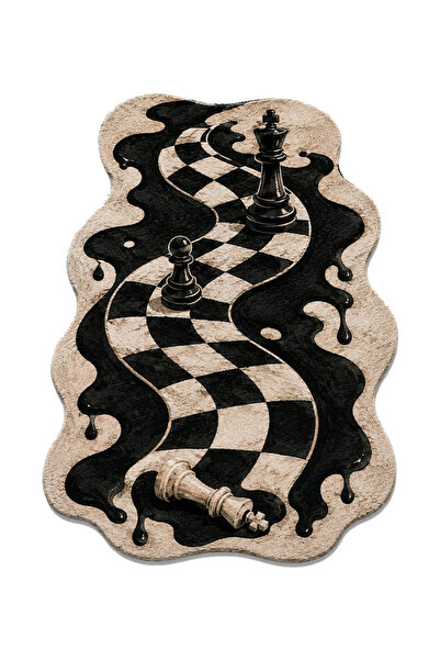 Rugs Modern Halı SDT Sanatsal İllüzyonlu Satranç Desenli Krem Tonlu Soyut Dok...