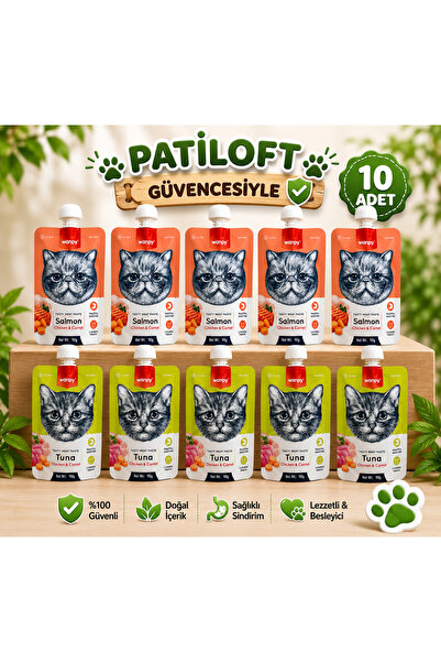 tasty meat paste ,et ezmesi taze macun kedi ödül maması , 5 adet somon + 5 adet tuna