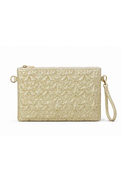 Noa Collection Yıldız Dikişli Clutch Star Simli Gold Kadın Çanta