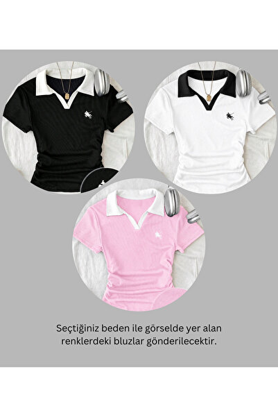 Gofeel 3 Lü Soul Renkli Polo Yaka Nakışlı Büzgülü Bluz