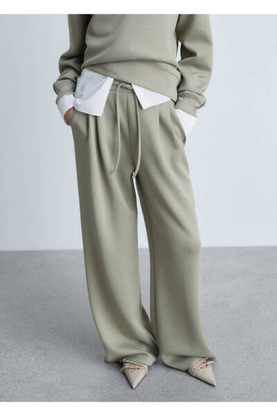 MANGO Woman Pileli wideleg jogger pantolon