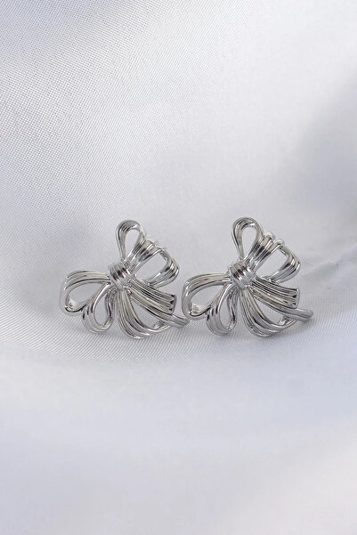 USLUCAN ALIŞVERİŞ Brass Silver Color Bow Earrings