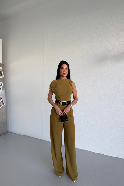 LİLA İSTANBUL Women's Stylish Belted Palazzo Cut Jumpsuit