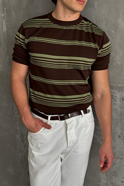 HYMAN Men's Crew Neck Oversize Striped Knitwear T-Shirt