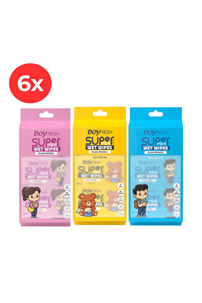 DOYFRESh 6x MINI șervețele umede de buzunar MIX (2xROZ + 2xGALBEN + 2xALBASTR...