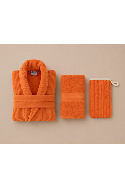 Ellaline Eldy Striped Bathrobe Set, 3 Pieces, 100% Cotton Certified Şalyaka B...