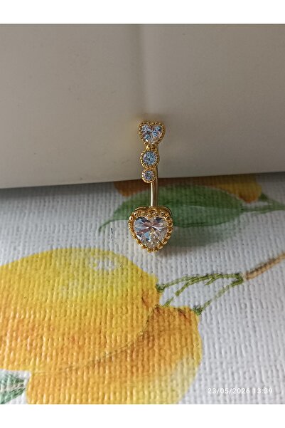 AyçaSilver Gold rengi kalpli pariltim göbek piercing