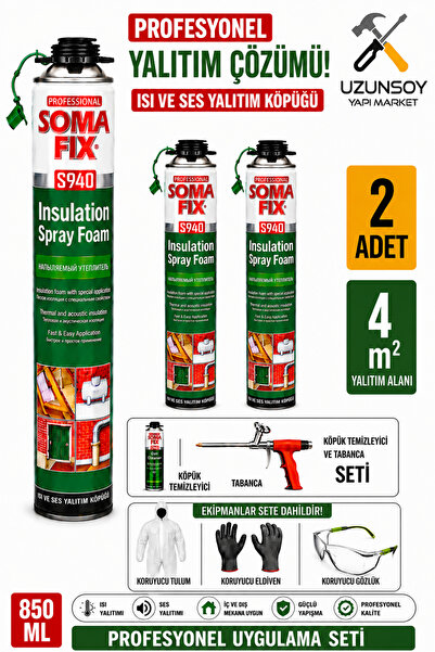 Somafix 2 Adet Poliüretan Termal Isı Ve Ses Yalıtım Sprey Köpük Tabanca Köpük...