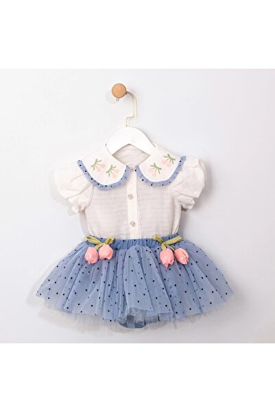 ministok Eliza Embroidered Collar Shorts and Tutu Skirt Baby Girl Set