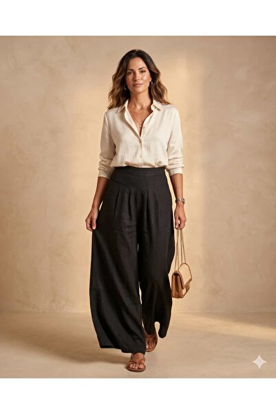 Punta Otantik PTS24250049 Pantaloni Hiva din bumbac plisat cu talie elastică,...