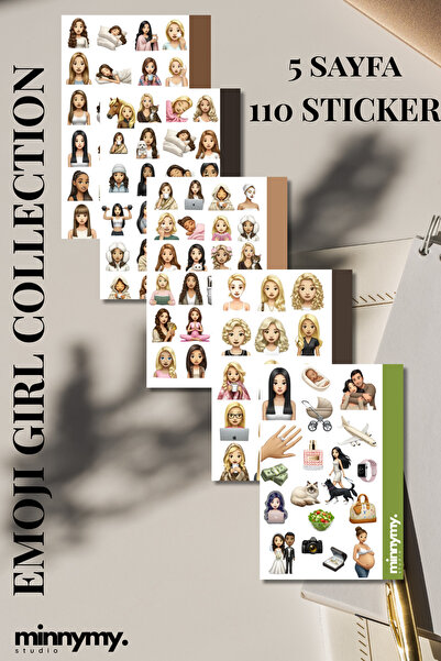 Minnymy 5'li Emoji Girl Collection Sticker, Çıkartma, Ajanda, Günlük, Planlay...